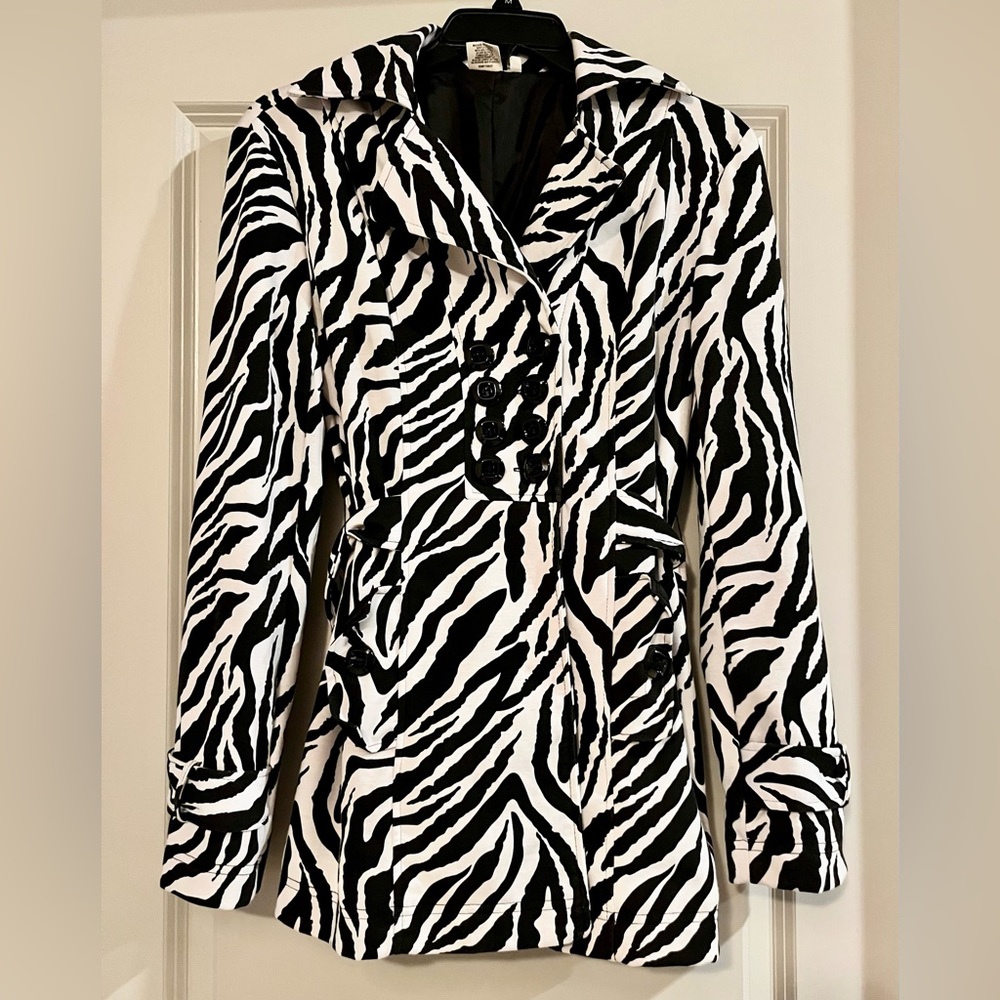 Women’s zebra print pea coat, size medium